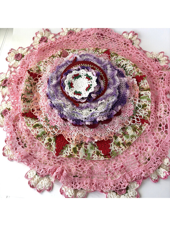 Other - 25 Pc VTG Handmade Crochet Lace Doily Lot Victorian Chic Wedding Pink Purple